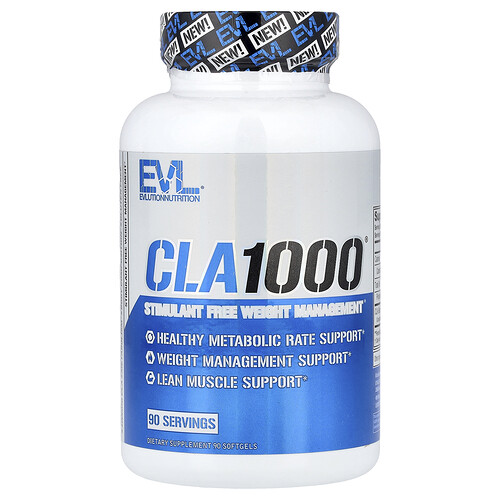 EVLution Nutrition, CLA1000®, Control del peso sin estimulantes, 90 cápsulas blandas (1000 mg por cápsula blanda)