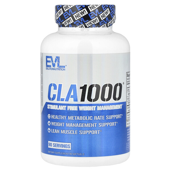 EVLution Nutrition CLA1000®, Stimulant Free Weight Management, 90 Softgels (1,000 mg per Softgel)