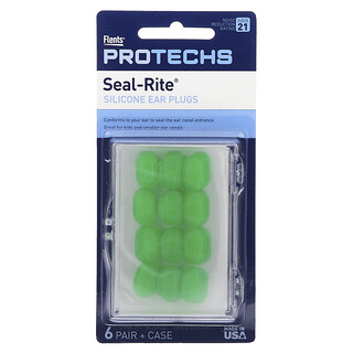 Ezy Dose, Pro-Techs, Seal-Rite, Bouchons d'oreille en silicone, Vert, 6 paires avec étui
