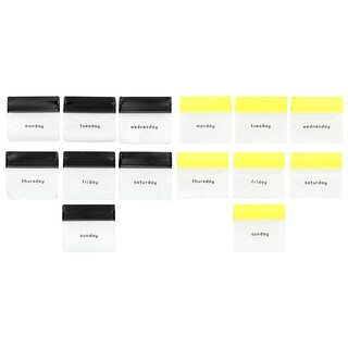 Ezy Dose, Reusable 7-Day AM/PM Pill Pouch Set, Black and Yellow, 1 Set