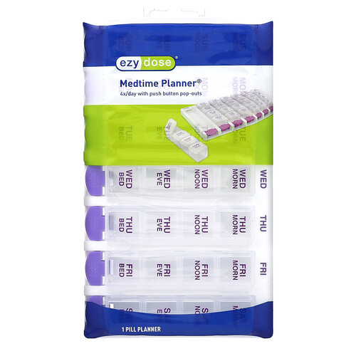 Ezy Dose, Weekly 4X/Day with Push Button Pop-Outs Medtime Planner, 1 Count