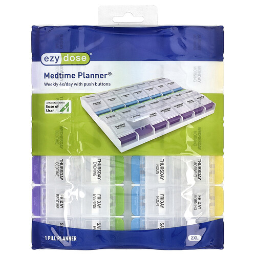 Ezy Dose, Medtime Planner®, wöchentlich 4x/Tag mit Push-Buttons, 2 XL, 1 Stück