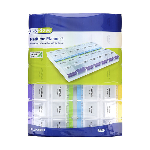 Ezy Dose, Weekly 4X/Day with Push Buttons Medtime Planner, 3XL, 1 Count