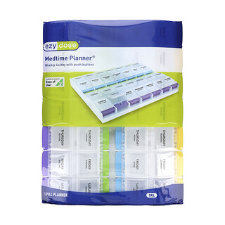 Ezy Dose, Medtime Planner semanal 4 veces por día con botones a presión, 3XL, 1 unidad