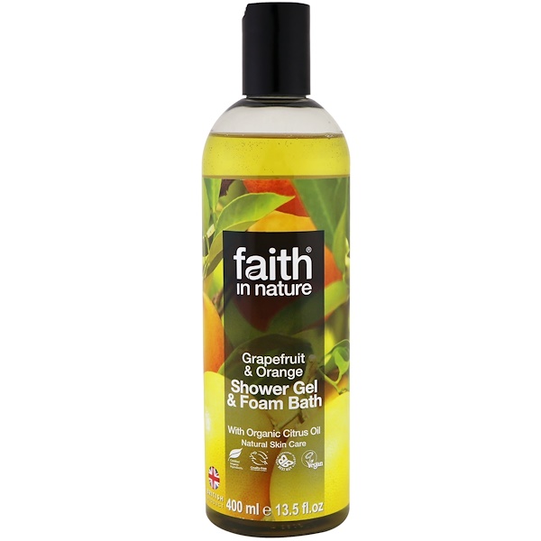 Faith in Nature, Shower Gel & Foam Bath, Grapefruit & Orange, 13.5 fl