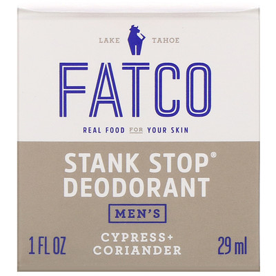 Fatco Stank Stop Natural Deodorant, Men's, Cypress + Coriander, 1 fl oz (29 ml)