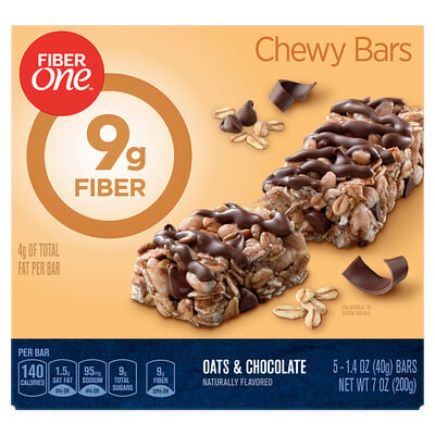 Купить Fiber One Chewy Bars, Oats and Chocolate, 5 Bars, 1.4 oz (40 g) Each