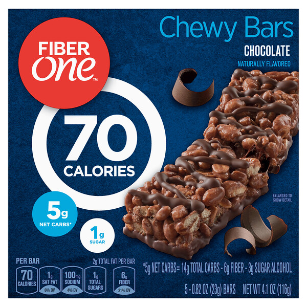 Fiber One, Chewy Bars, Chocolate, 5 Bars, 0.82 oz (23 g) Each