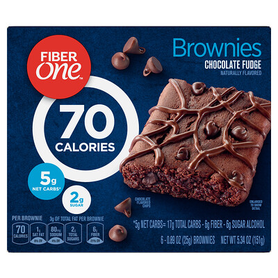 Fiber One Brownies, шоколадная помадка, 6 батончиков, 25 г (0, 89 унции)  - купить со скидкой