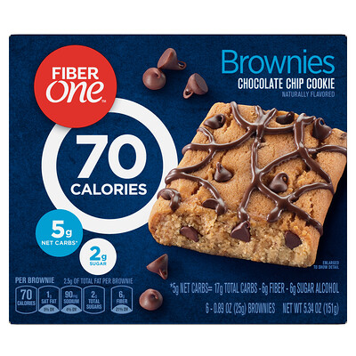 Купить Fiber One Brownies, Печенье с шоколадной крошкой, 6 батончиков по 0, 89 унции (25 г) каждый
