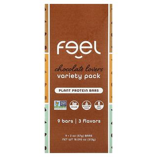 The Feel Bar, Plant Protein Bars, Sortenpackung, Schokoladenliebhaber, 9 Riegel, je 57 g (2 oz.).