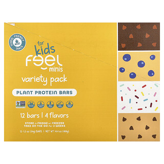 The Feel Bar, Barrette proteiche vegetali Minis, per bambini, confezione assortita, 12 barrette, 34 g ciascuna