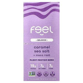 The Feel Bar, Balance, Barritas proteicas vegetales, Caramelo, sal marina y raíz de maca, 10 barritas, 57 g (2 oz) cada una