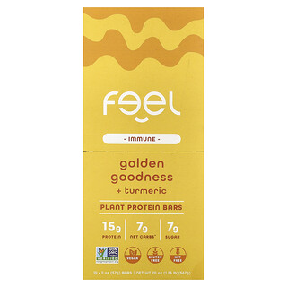 The Feel Bar, Immune, planteproteinbarer, Golden Goodness + gurkemeie, 10 barer, 57 g per stk.