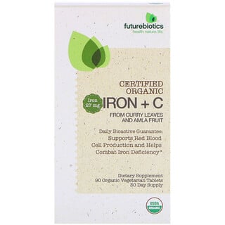 FutureBiotics, Certified Organic Iron + C، 90 قرص نباتي عضوي.