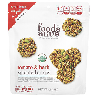 Foods Alive, Gekiemde Chips, Tomaat & Kruid, 4 oz (113 g)