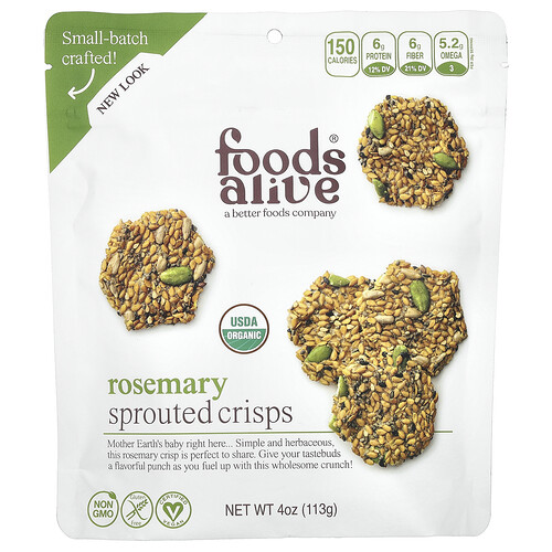 Foods Alive Sprouted Crisps, Rosemary, 4 oz (113 g)