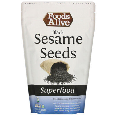 Foods Alive суперфуд, семена черного кунжута, 338 г (12 унций)