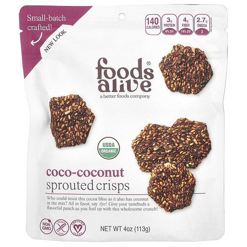 Foods Alive, Idandatud krõpsud, kookos-kookos, 113 g