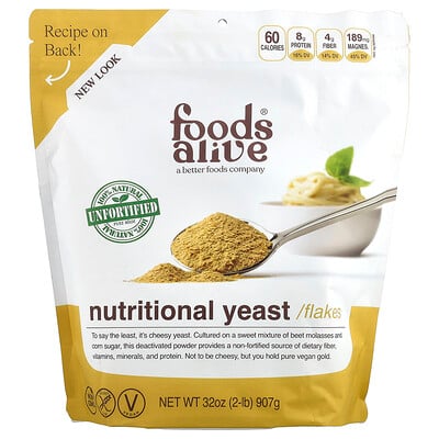 Foods Alive Gold Nutritional Yeast Flakes, Unfortified, 2 Lb (907 G) 2Lb