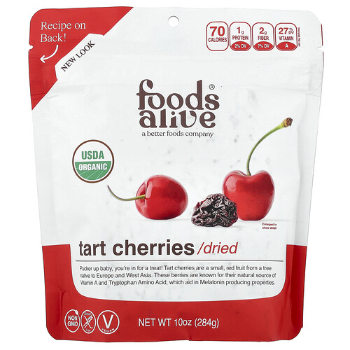 Foods Alive Organic Tart Cherries, Dried, 10 oz (284 g)