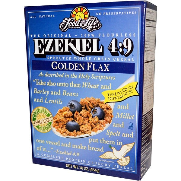 Food For Life, Иезекииль 4:9, зерновые из пророщенных цельных злаков, золотой лен, 16 унций (454 г)