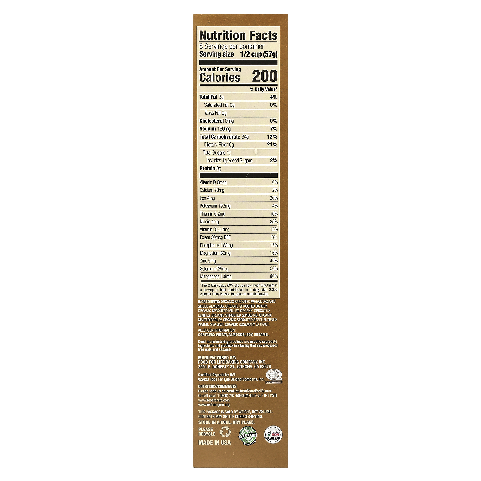 Hesekiel 4:9® gekeimtes knuspriges Müsli, Mandel, 16 oz (454 g) - Bild 2 von 2