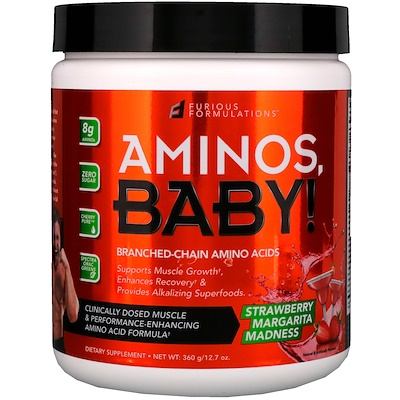 FURIOUS FORMULATIONS Aminos Baby!,支鏈氨基酸,草莓瑪格麗塔雞尾酒口味,12.7 盎司(360 克)