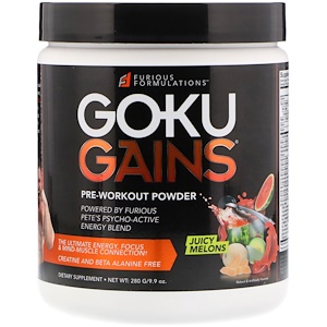 Отзывы о FURIOUS FORMULATIONS, Goku Gains Pre-Workout Powder, Juicy Melons, 9.9 oz (280 g)