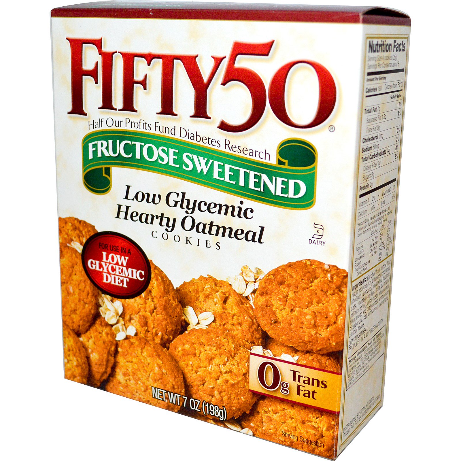 Fifty 50, Low Glycemic Hearty Oatmeal Cookies, 7 oz (198 g)