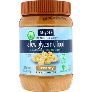 Fifty 50, Beurre de cacahuètes à faible indice glycémique ; crémeux ; 18 oz (510 g)