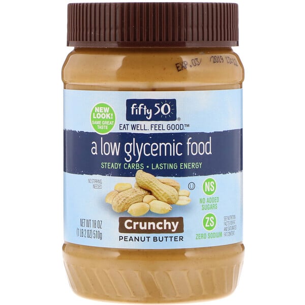 Fifty 50, Manteiga de amendoim com baixo índice glicêmico, crocante, 510 g (18 oz)
