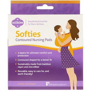 Отзывы о Фэрхэвэн хэлс, Milkies, Softies, Contoured Reusable Nursing Pads, 3 Pairs (6 Pads)