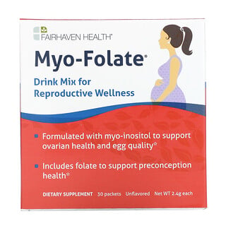 Fairhaven Health, Myo-Folate، مزيج شراب لدعم الصحة الإنجابية، خالٍ من النكهات، 30 كيسًا، 2.4 جرام لكل كيس