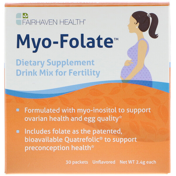 Fairhaven Health, Мио-фолат, питьевая диетическая добавка для репродуктивной системы организма, без ароматизаторов, 30 пакетиков по 2,4 г