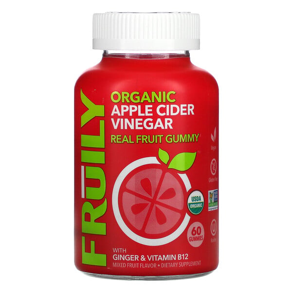 Fruily, Organic Apple Cider Vinegar with Ginger & Vitamin B12, Mixed Fruit, 60 Gummies