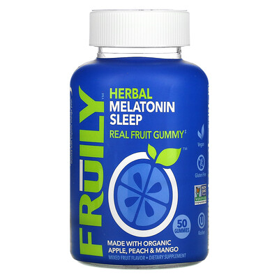 

Fruily Herbal Melatonin Sleep with Organic Apple Peach & Mango Mixed Fruit 50 Gummies