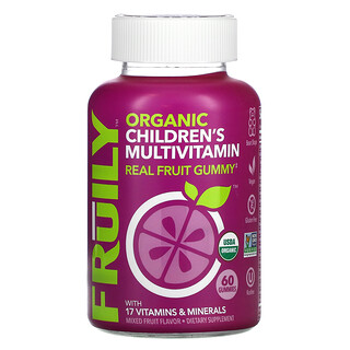 Fruily, Органический детский мультивитаминный комплекс с 17 витаминами и минералами, фруктовый сбор, 60 жевательных таблеток