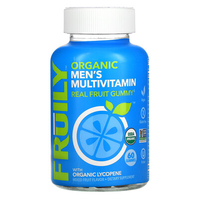 Fruily Органические мультивитамины для мужчин с органическим ликопином фруктовое ассорти 60 жевательных таблеток