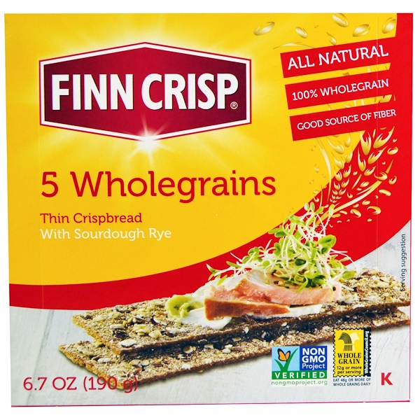 Finn Crisp, Тонкие хрустящие хлебцы из 5 видов цельных злаков, 6,7 унции (190 г)