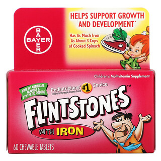 Flintstones, Complément multivitamines pour enfants avec fer, arômes fruités, 60 comprimés à mâcher