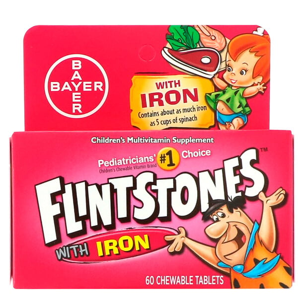 Flintstones‏, מולטי ויטמין לילדים עם ברזל, טעמי פירות, 60 טבליות לעיסה
