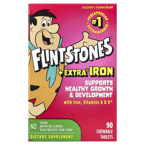 Flintstones, Children's Multivitamin, Multivitamin für Kinder, + Eisen extra, 90 Kautabletten
