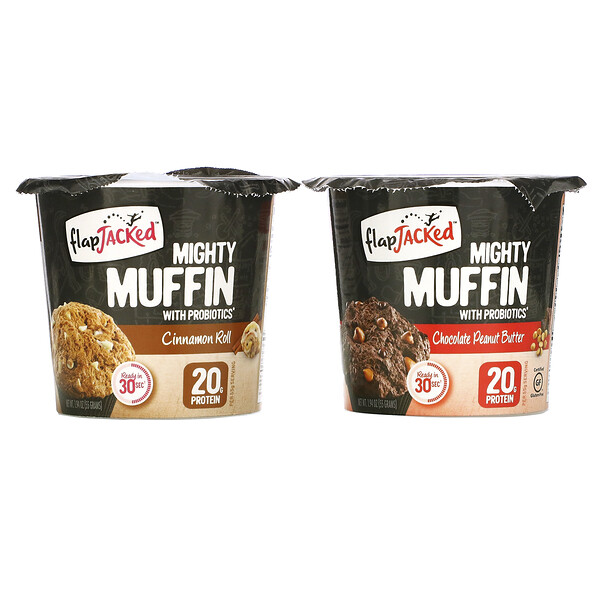FlapJacked‏, Mighty Muffins with Probiotics, Founders Variety Pack, 6 Pack, 1.94 oz (55 g) Each