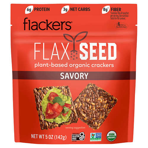 Flackers, Flax Seed Crackers, Savory, 5 oz (142 g)