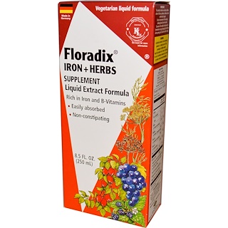Flora, Флорадикс (Floradix), железо + лекарственные травы, жидкий экстракт, 8,5 жидких унций (250 мл)