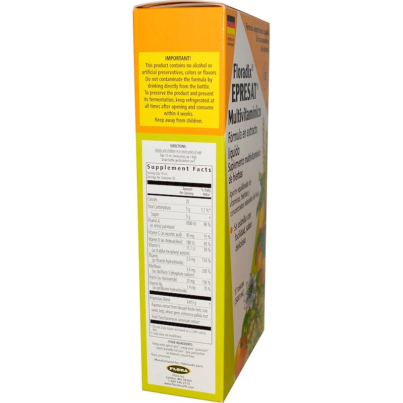 Flora, Floradix, Epresat Multivitamin, Liquid Extract Formula, Alcohol