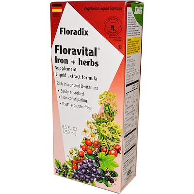 Salus, Floradix, Floravital, добавка с железом и травами, формула с жидким экстрактом, 250 мл (8,5 жидкой унции)