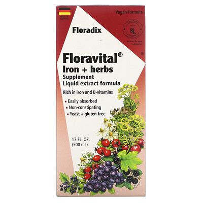 Floradix, Floravital Iron + Herbs Supplement, Liquid Extract Formula, 17 fl oz (500 ml)