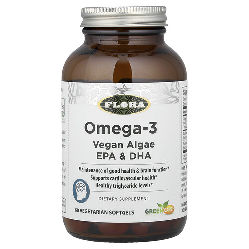 Flora, Omega-3, vegane Algen mit EPA und DHA, 60 vegetarische Weichkapseln